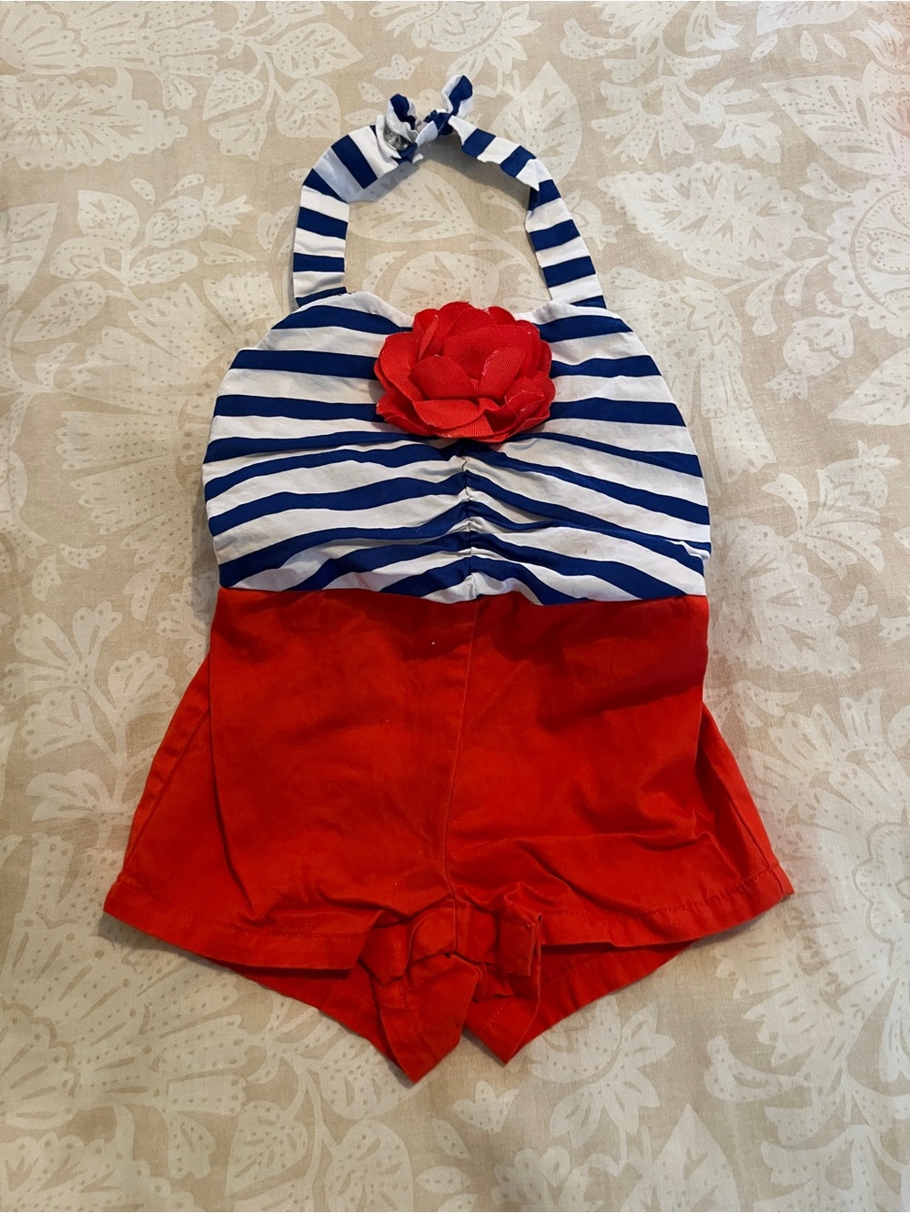 Janie and Jack Red & Navy Striped Flower Halter One-Piece
